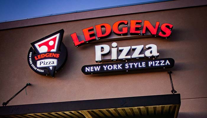 Exterior of Ledgens Pizza restaurant and pizzeria located at 1805 S Co Rd 1105, Midland, TX 79706