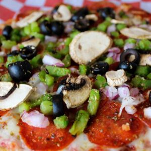 Ledgens Italian style mushroom supreme Pizza served at Texas' best restaurant